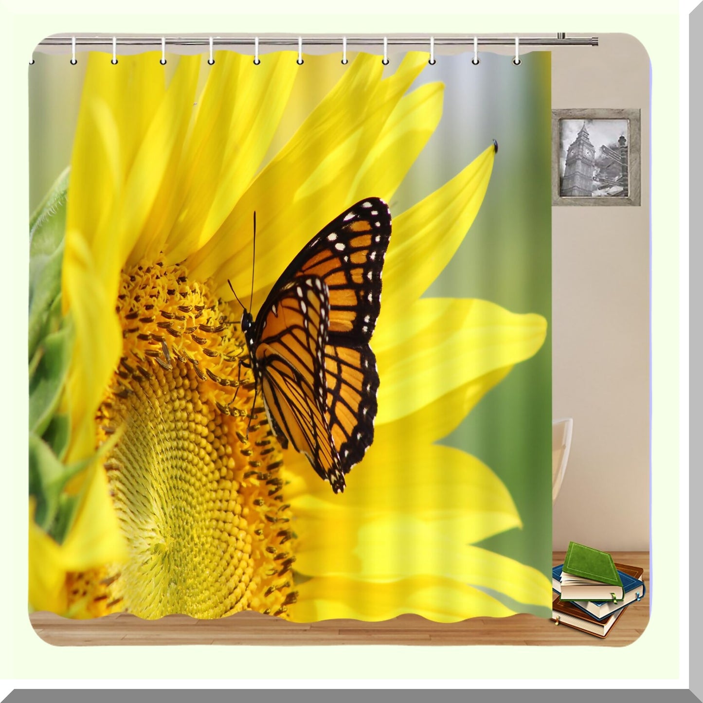 Sunflower Butterfly Shower Curtain 70x70 Inch