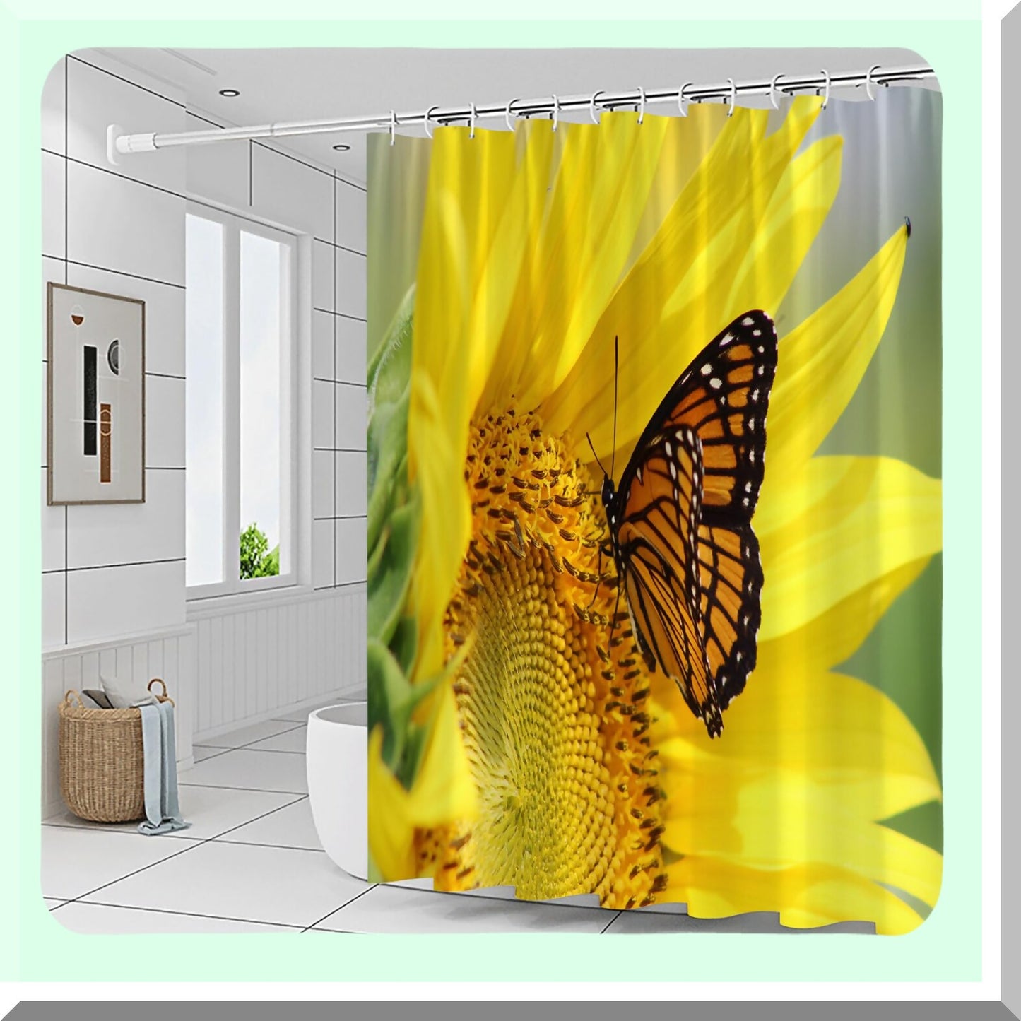 Sunflower Butterfly Shower Curtain 70x70 Inch