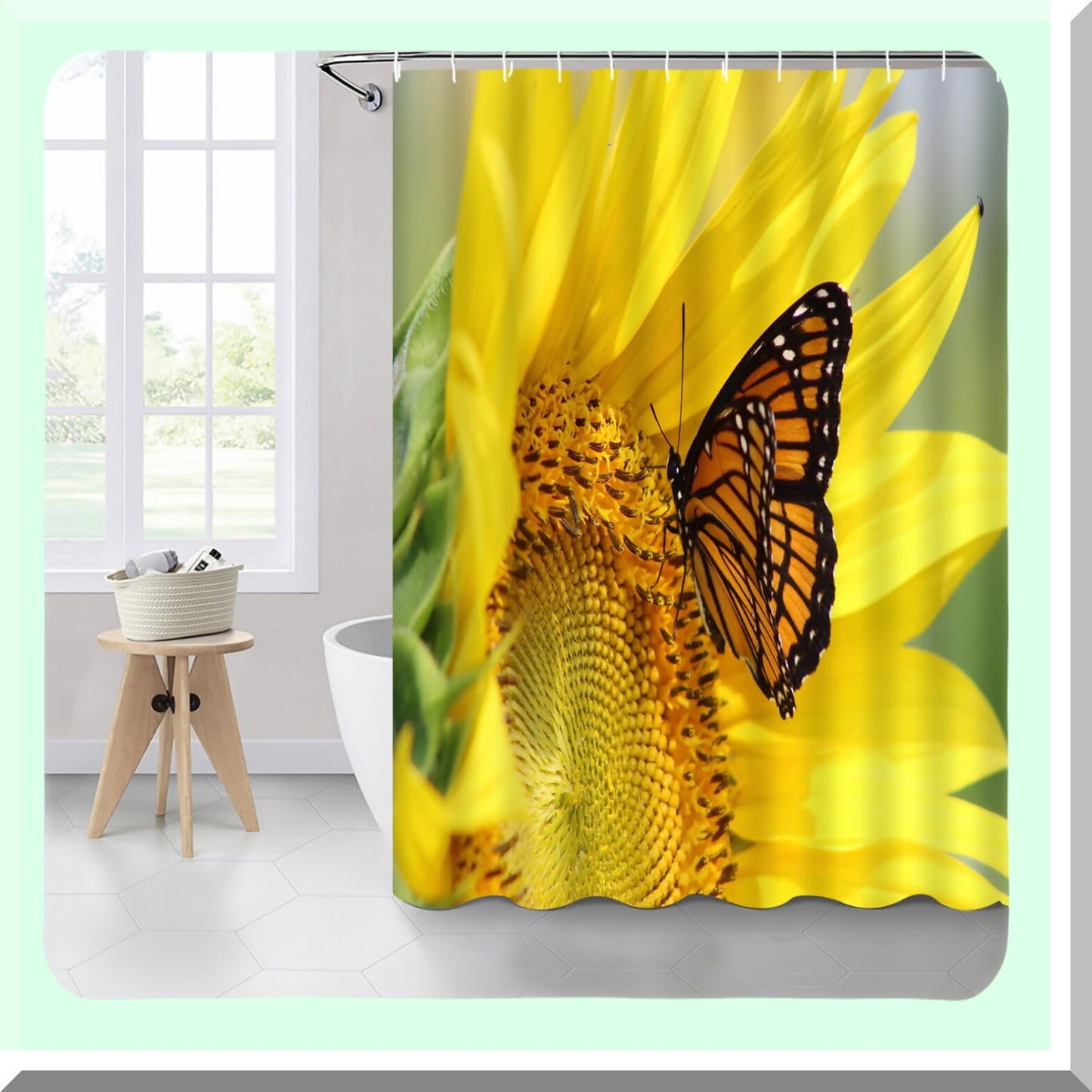 Sunflower Butterfly Shower Curtain 70x70 Inch