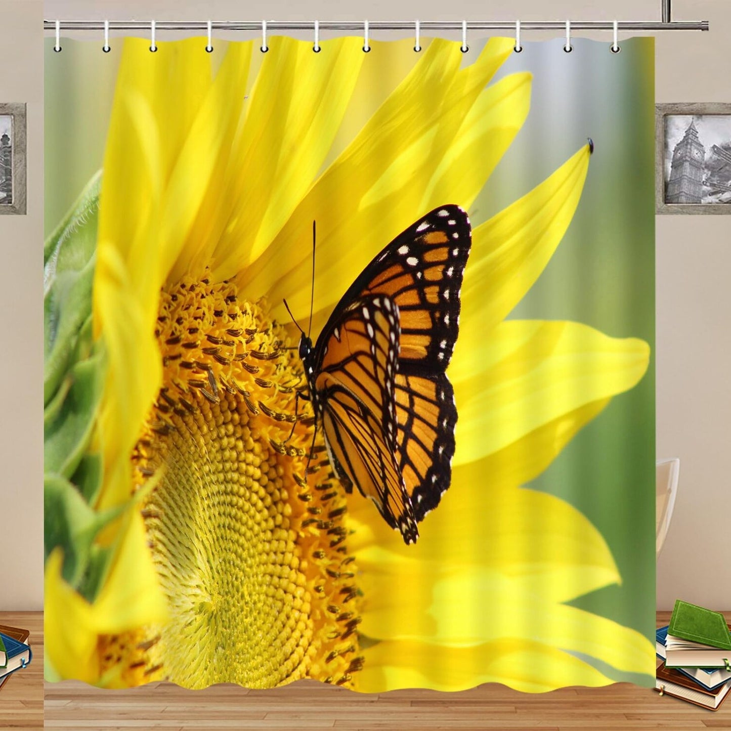 Sunflower Butterfly Shower Curtain 70x70 Inch