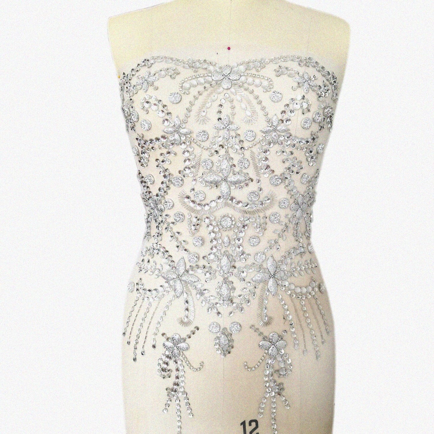 Big Beaded Crystal AB Sew-On Rhinestone Appliqué 38x56cm Silver