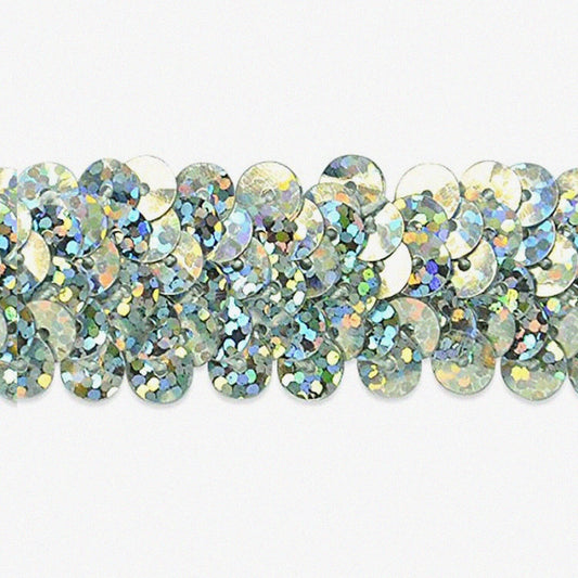 2-Row Hologram Sequin Stretch Trim 20 Yards Silver