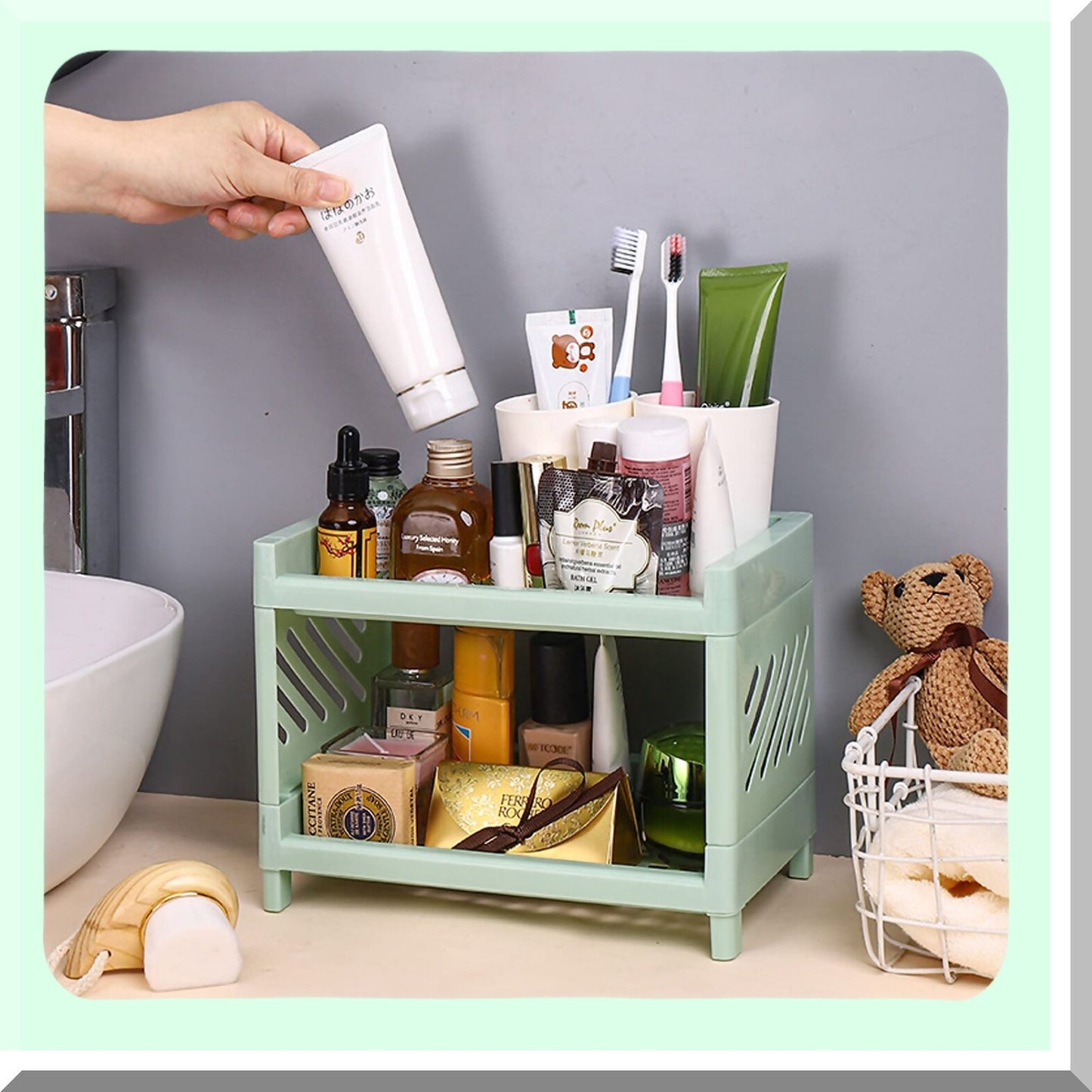 2-Tier Green Bathroom Counter Organizer
