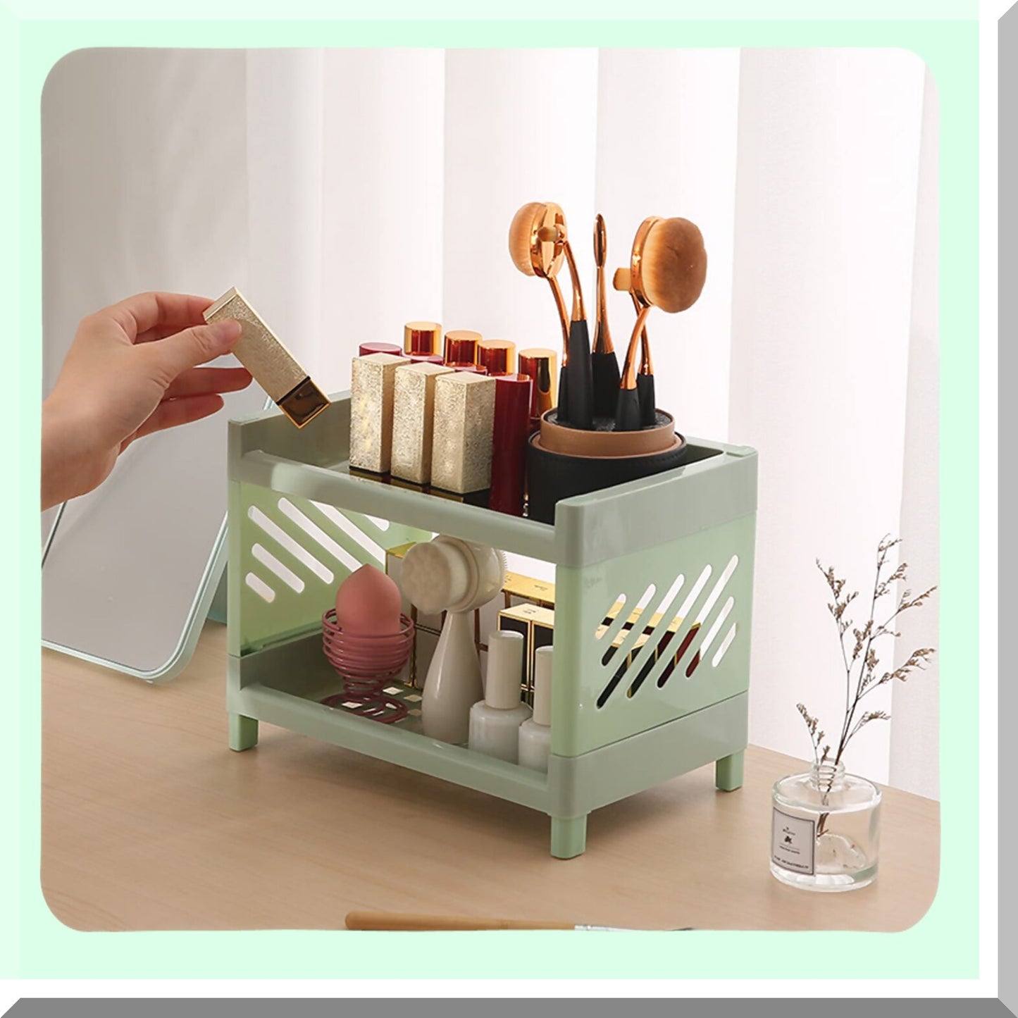 2-Tier Green Bathroom Counter Organizer