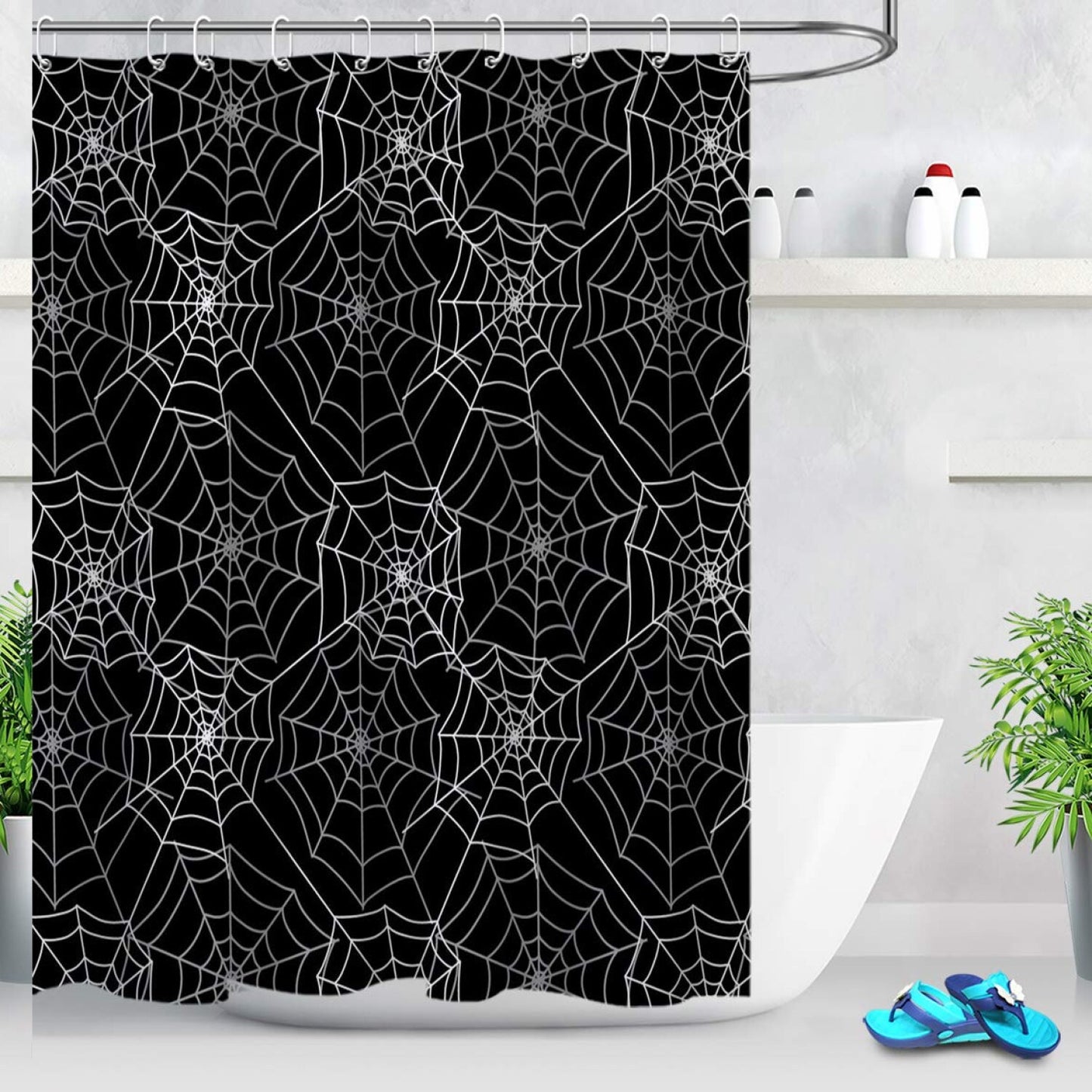 Shower Curtain Spider Web Decor Black Grey 60x72 inch
