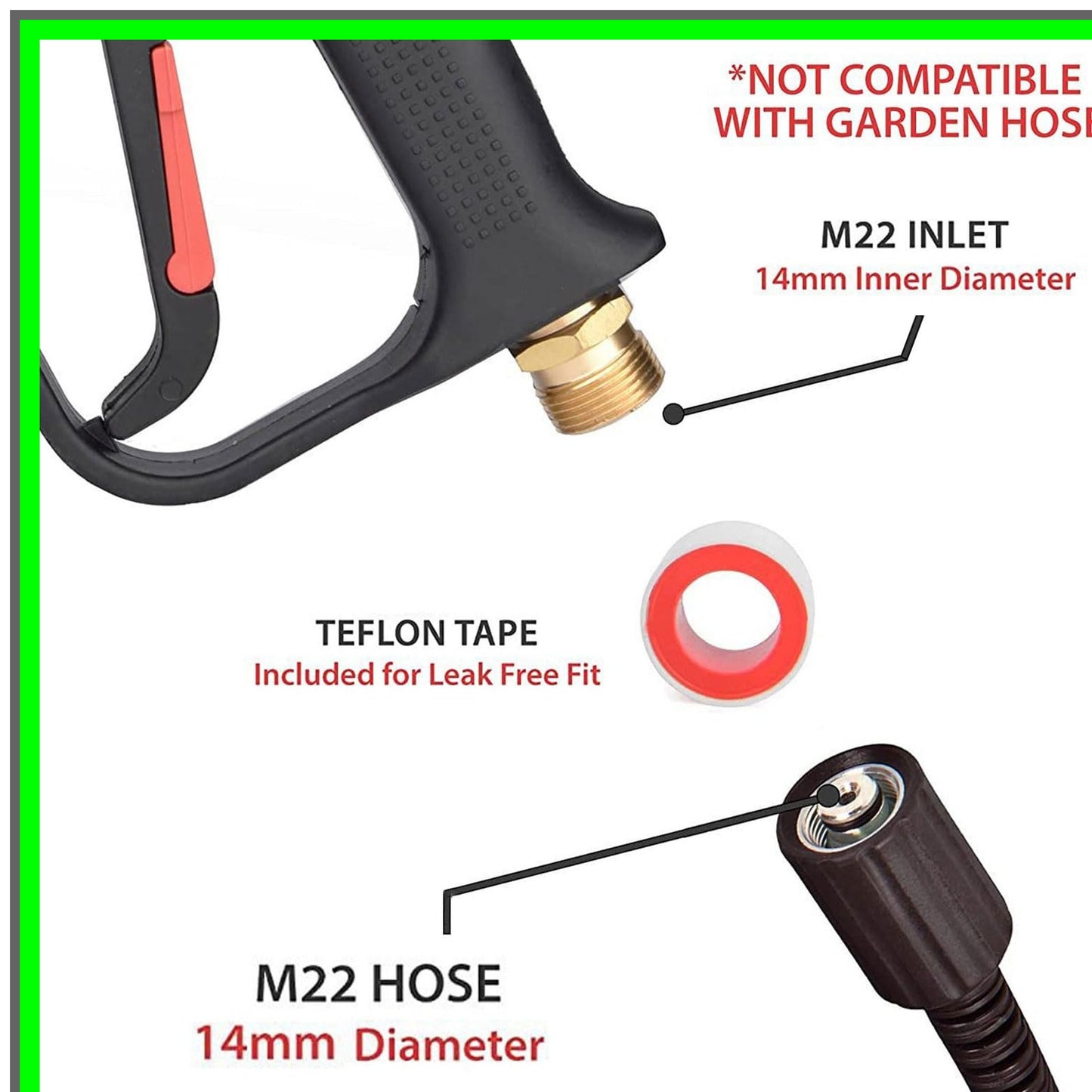 Compact Snubby Pressure Washer Gun with Quick Connector and 5 Tips