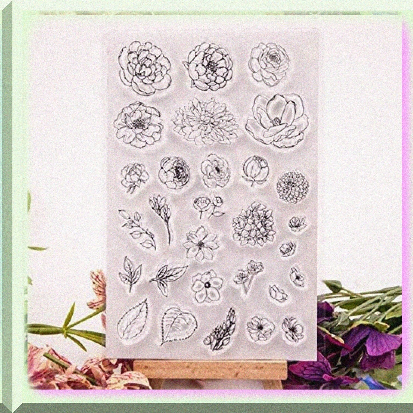 Flower Background Rubber Stamp 11x16cm