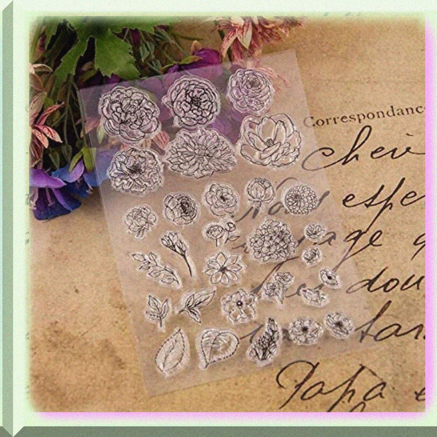 Flower Background Rubber Stamp 11x16cm