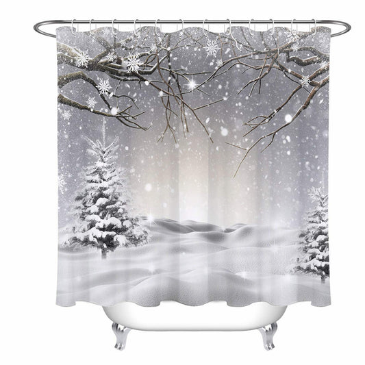 Winter Snowflake Pine Tree Bathroom Shower Curtain 72x72 inch