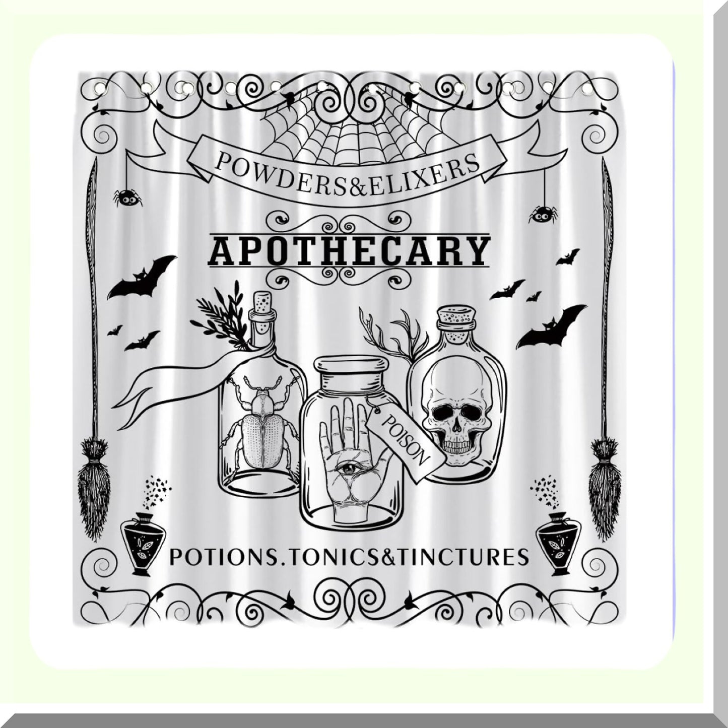 Spooky Shower Curtain Black Alchemy 70x70 Inch