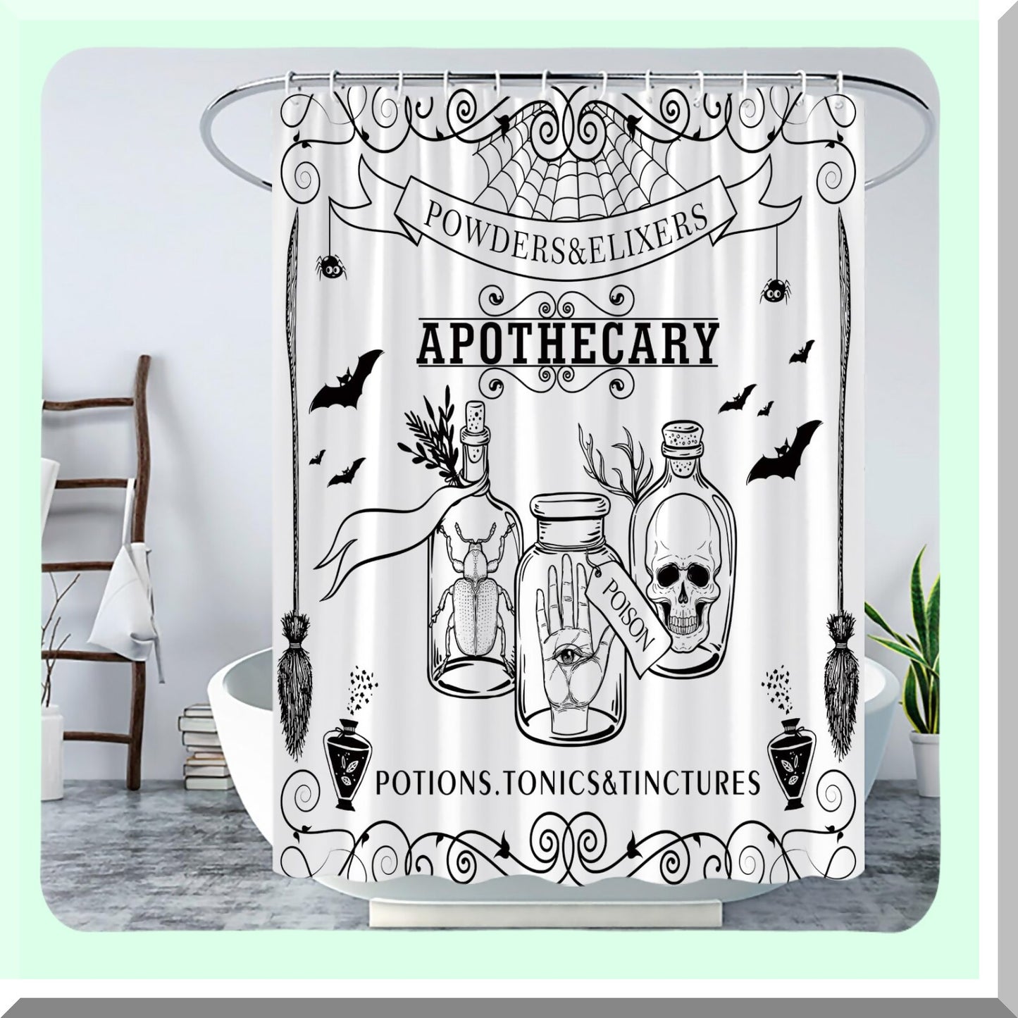 Spooky Shower Curtain Black Alchemy 70x70 Inch