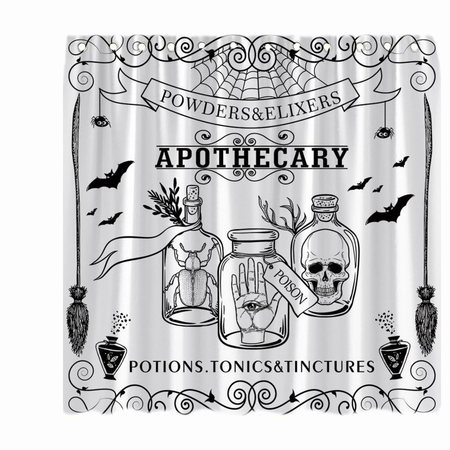 Spooky Shower Curtain Black Alchemy 70x70 Inch