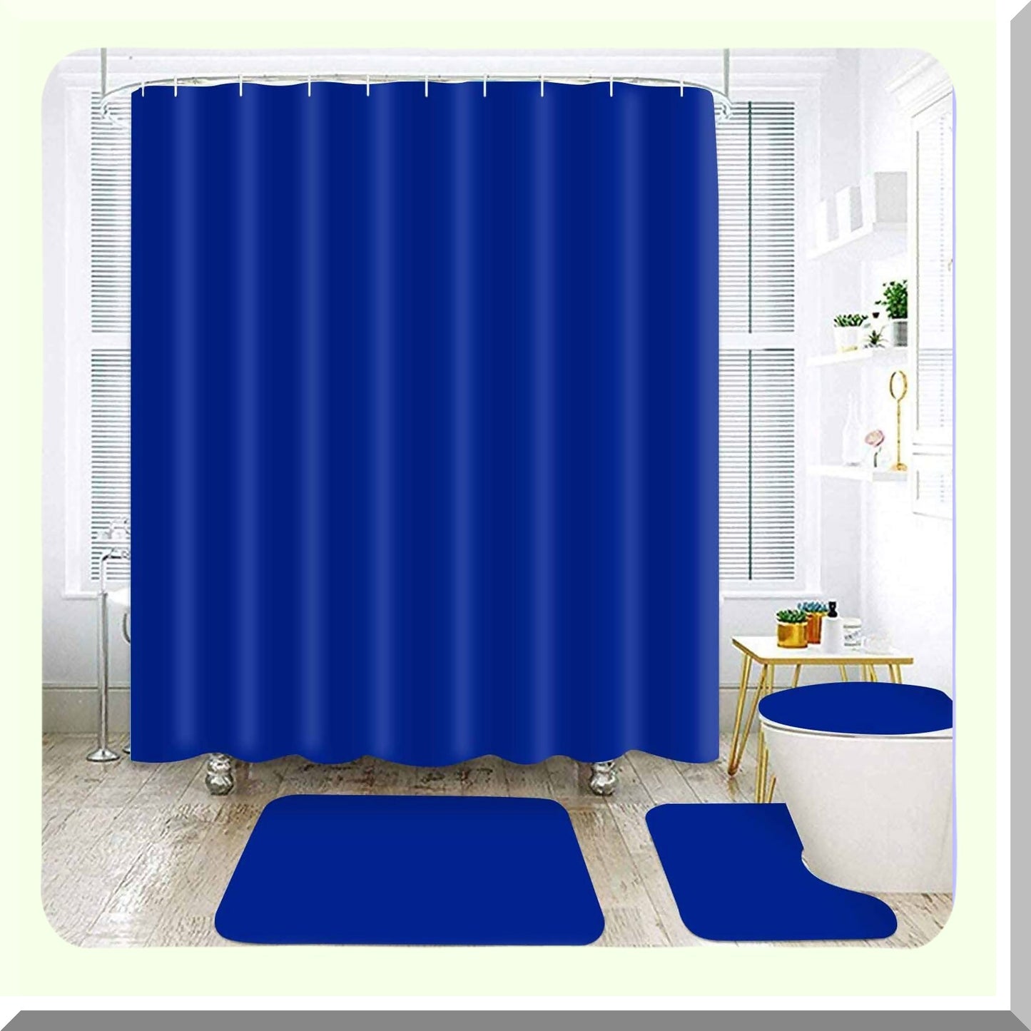 Royal Blue 4-Piece Bathroom Shower Curtain Set