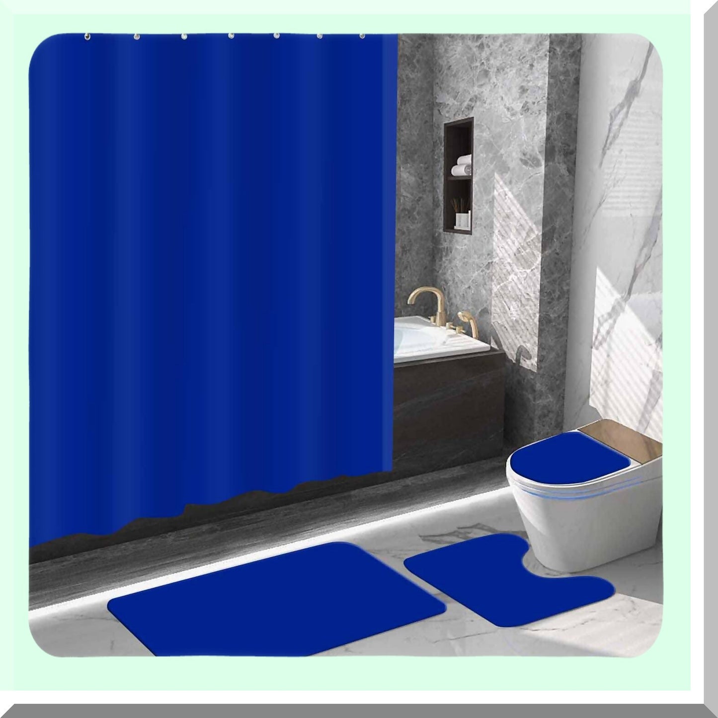 Royal Blue 4-Piece Bathroom Shower Curtain Set