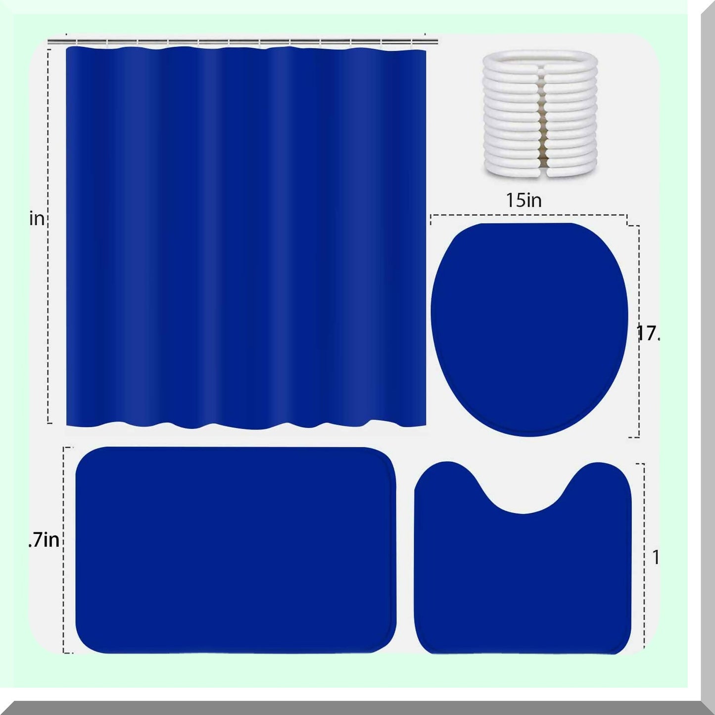 Royal Blue 4-Piece Bathroom Shower Curtain Set