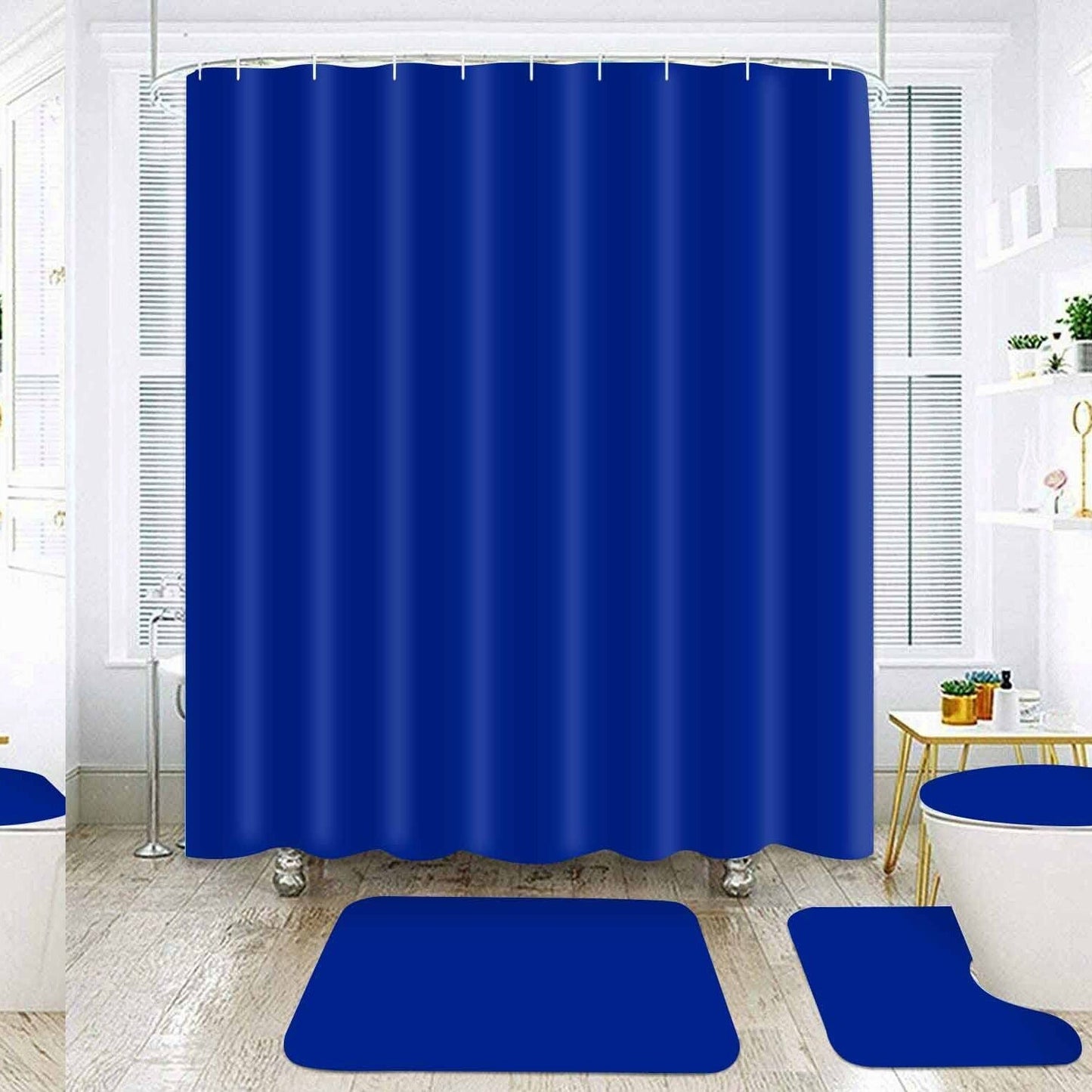 Royal Blue 4-Piece Bathroom Shower Curtain Set