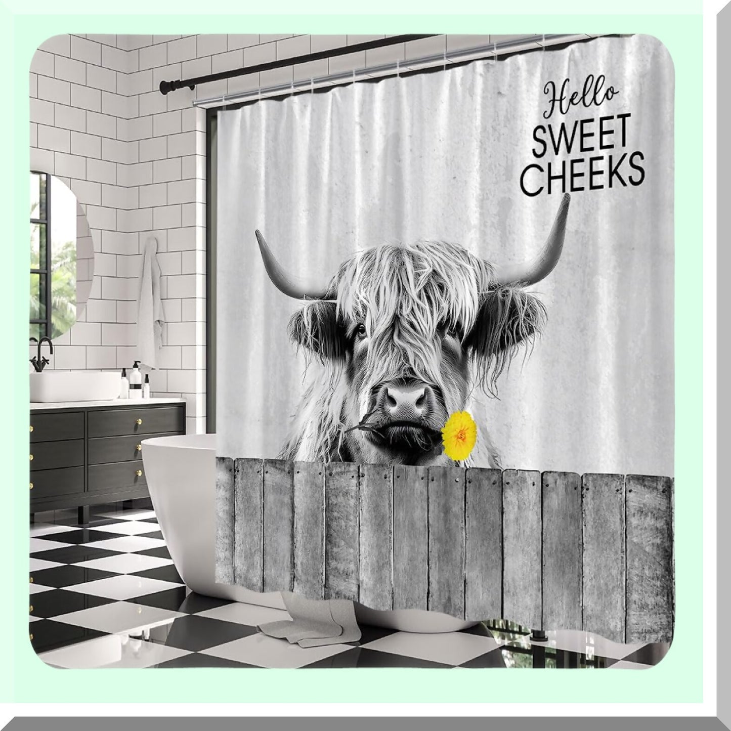 Farmhouse Highland Cow Shower Curtain 70x70
