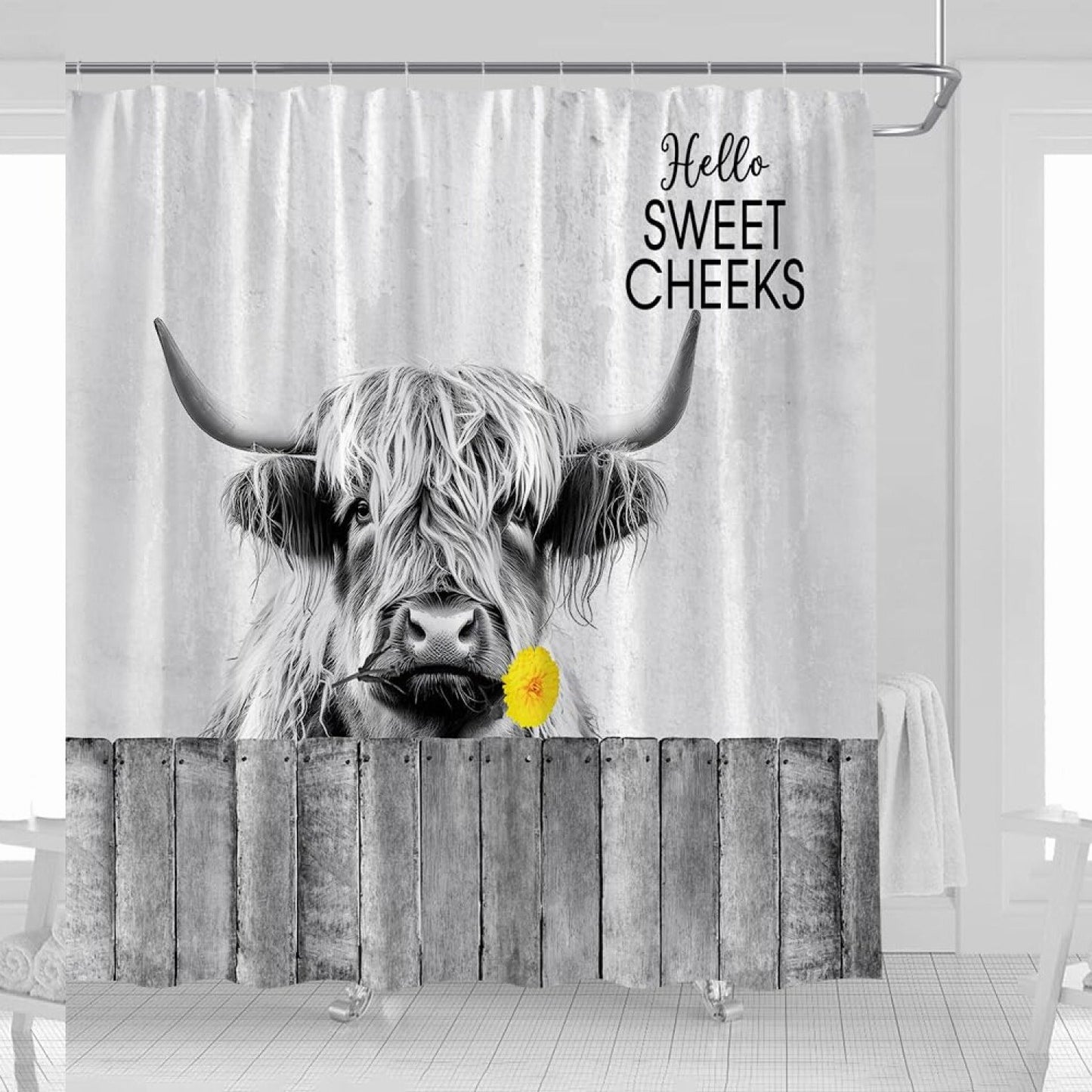 Farmhouse Highland Cow Shower Curtain 70x70