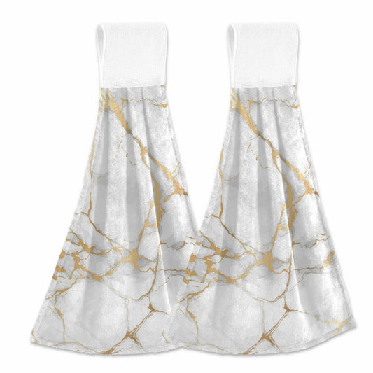 Kitchen Hand Towels White Marble 2 Pieces
