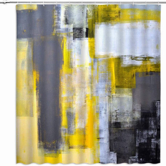 Yellow and Gray Abstract Shower Curtain 70" x 70" with Hooks