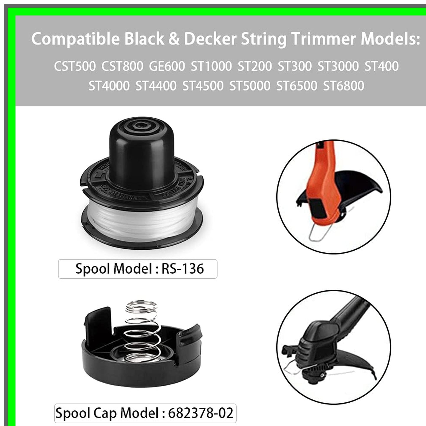 Efficient 20ft String Trimmer Line 0.065" for Black Decker 8-Pack Spool