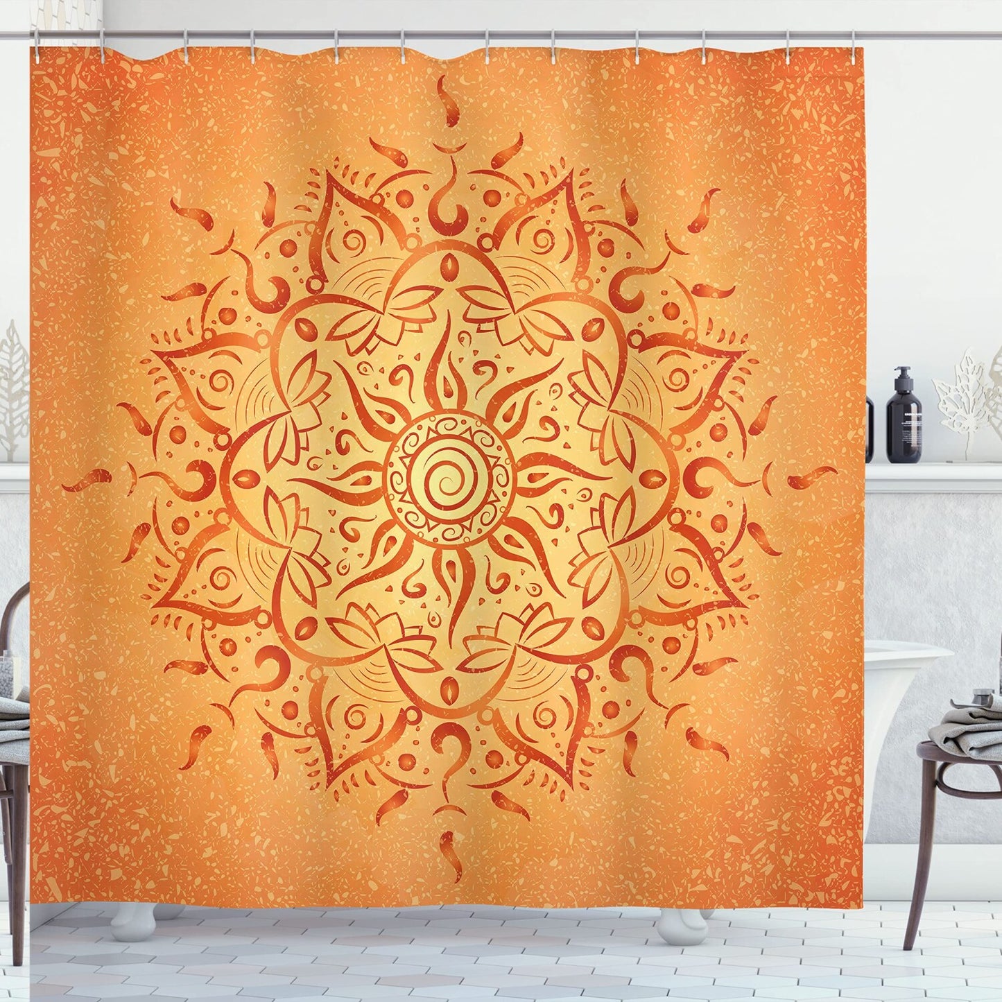 Lotus Sun Pattern Shower Curtain 69x70 Orange
