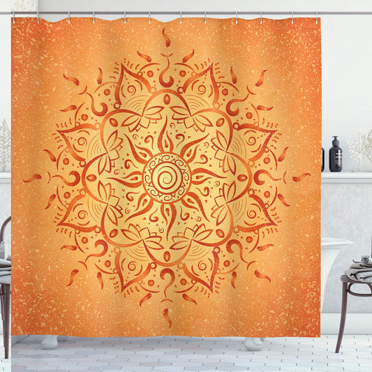 Lotus Sun Pattern Shower Curtain 69x70 Orange