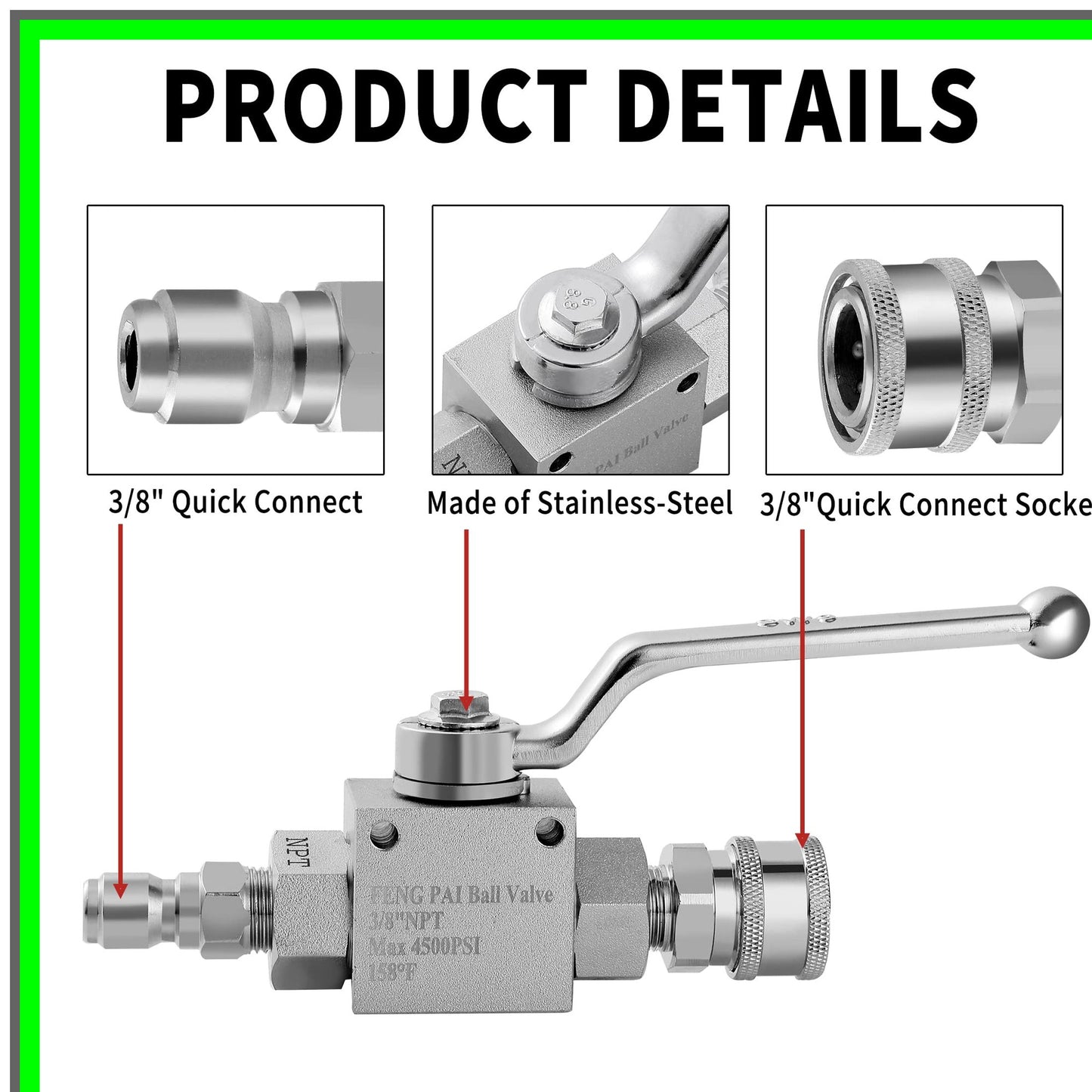 Stainless Steel Ball Valve Kit for 4500 PSI Pressure Washer Hose Accessories
