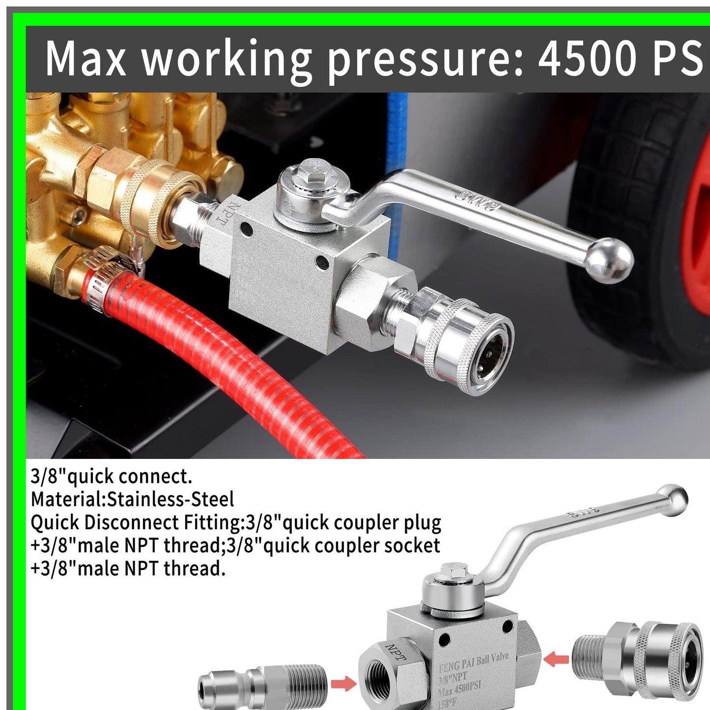 Stainless Steel Ball Valve Kit for 4500 PSI Pressure Washer Hose Accessories