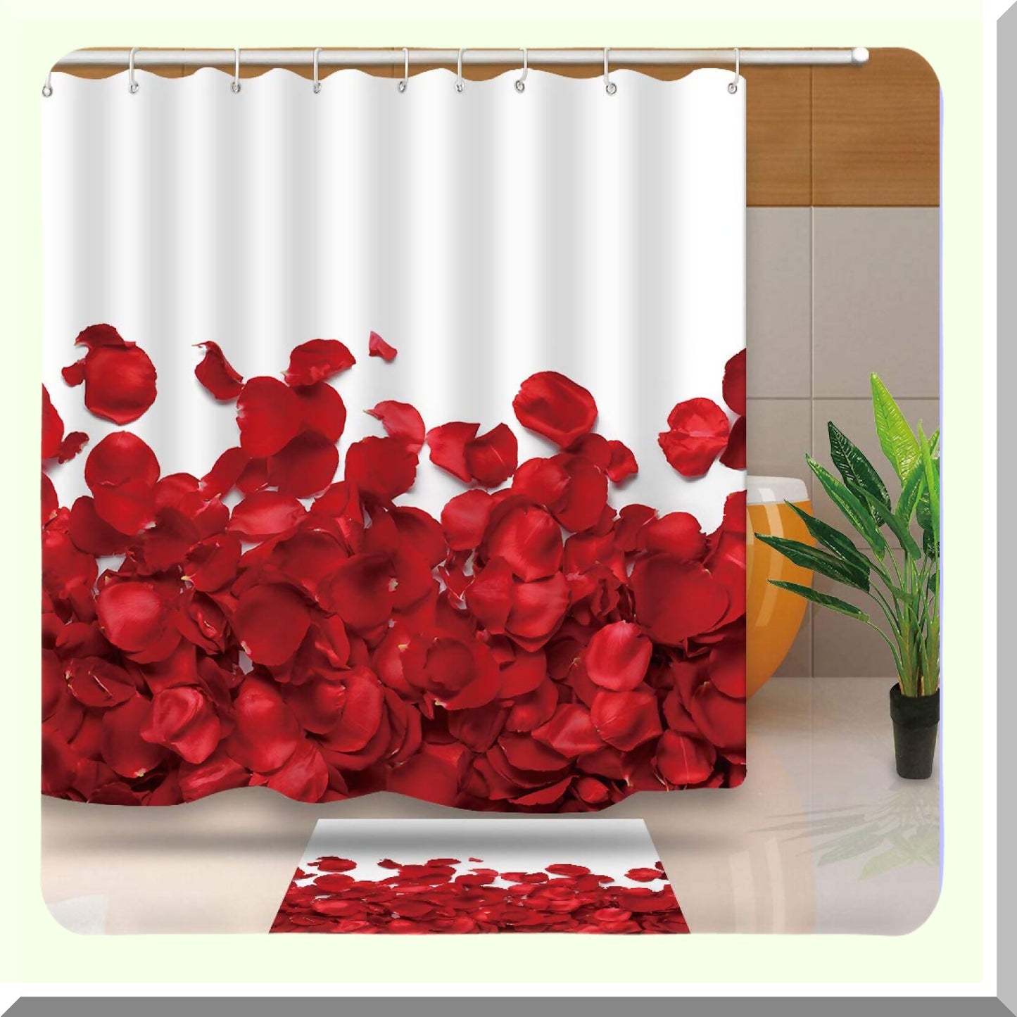 Rose Decor Shower Curtain 72x72 White and Red