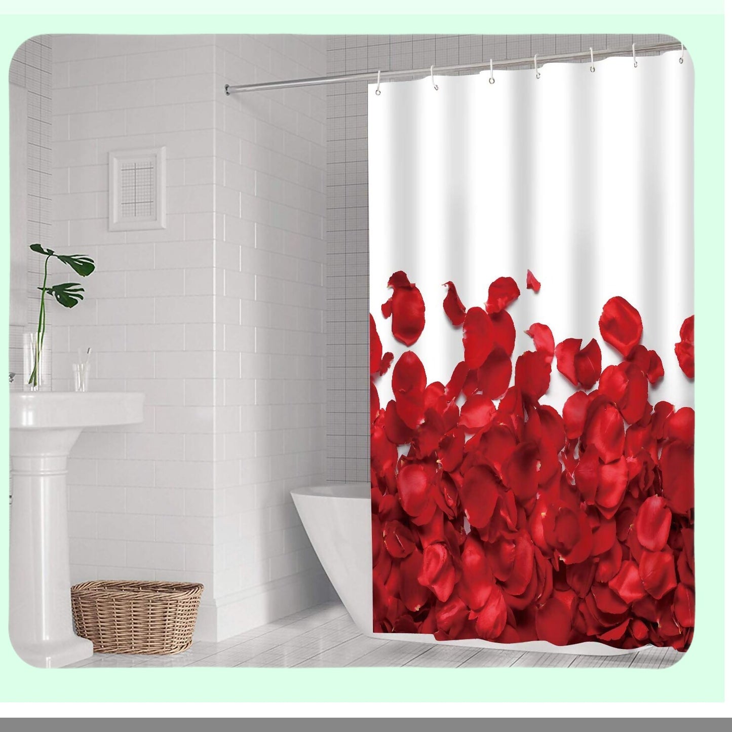 Rose Decor Shower Curtain 72x72 White and Red