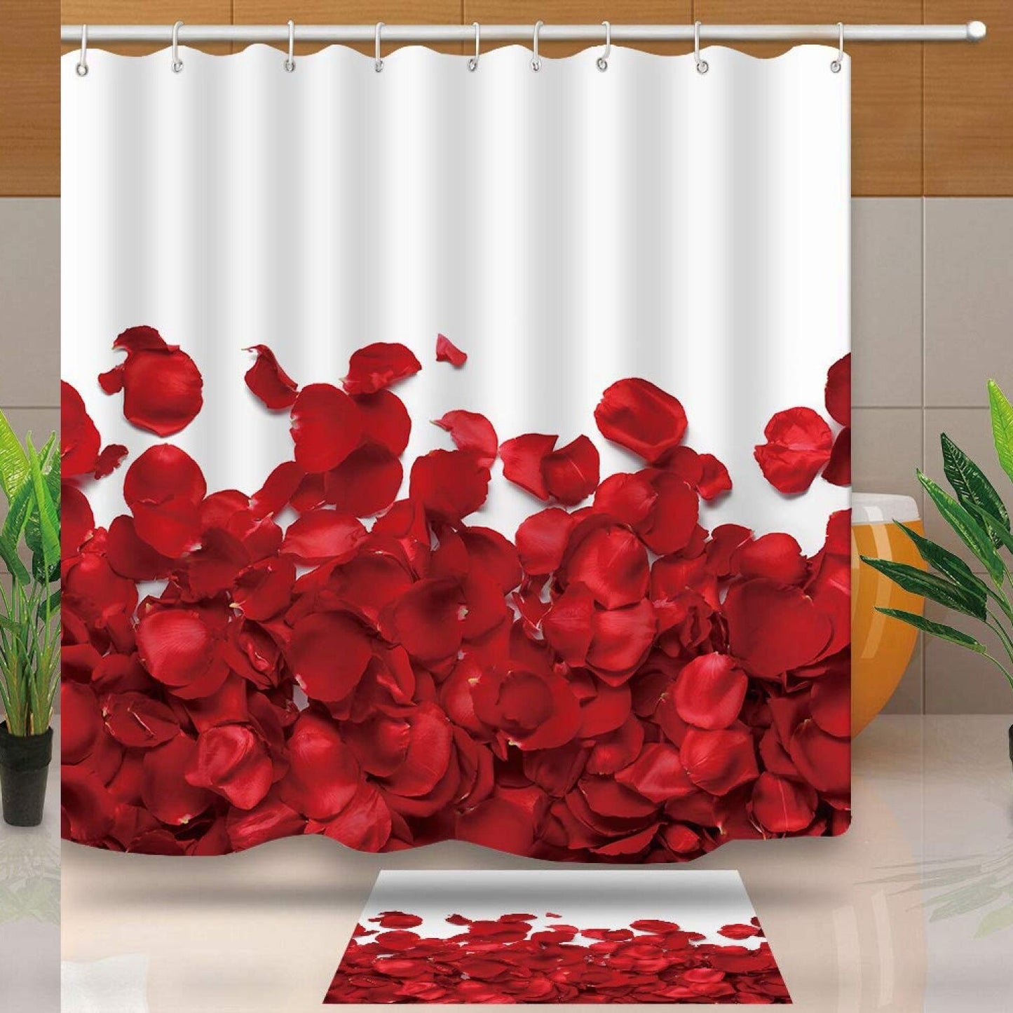 Rose Decor Shower Curtain 72x72 White and Red