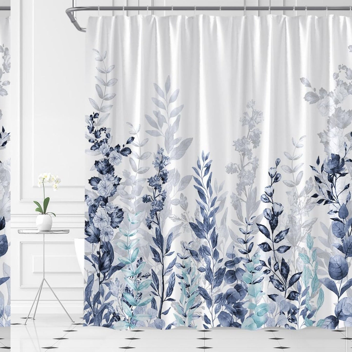 Blue and Grey Leaves Shower Curtain 70" x 70"