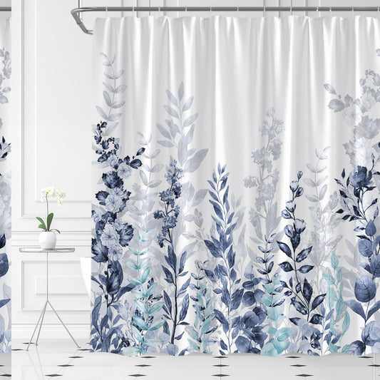 Blue and Grey Leaves Shower Curtain 70" x 70"