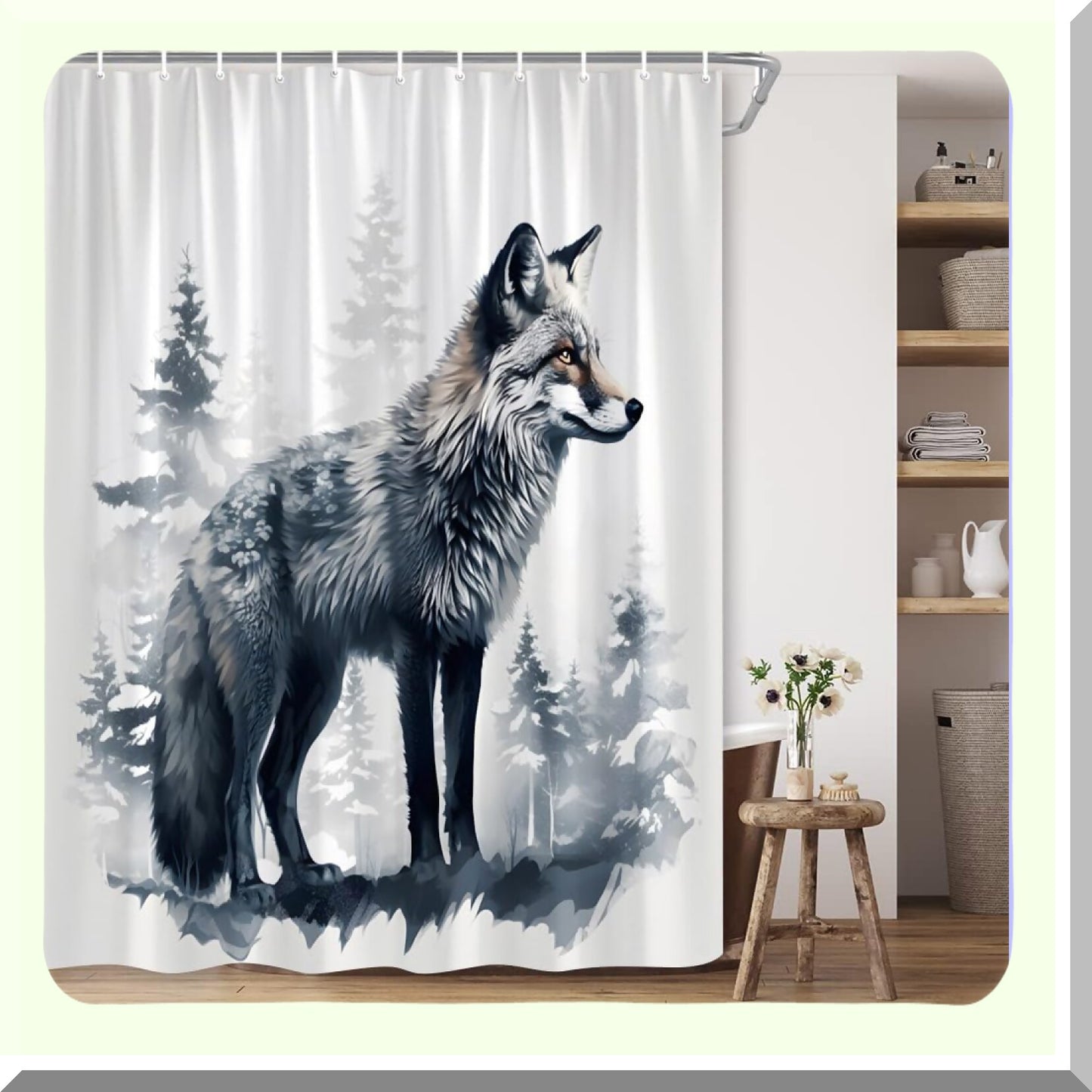 Snow Forest Animal Shower Curtain 70x70 Inches