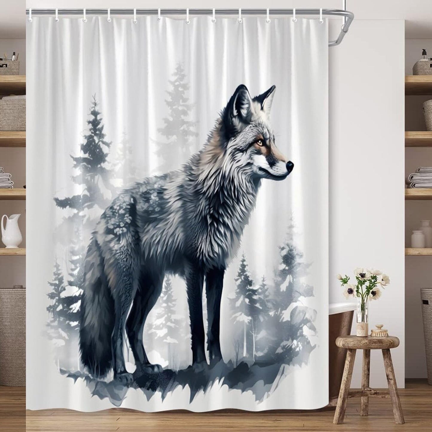 Snow Forest Animal Shower Curtain 70x70 Inches