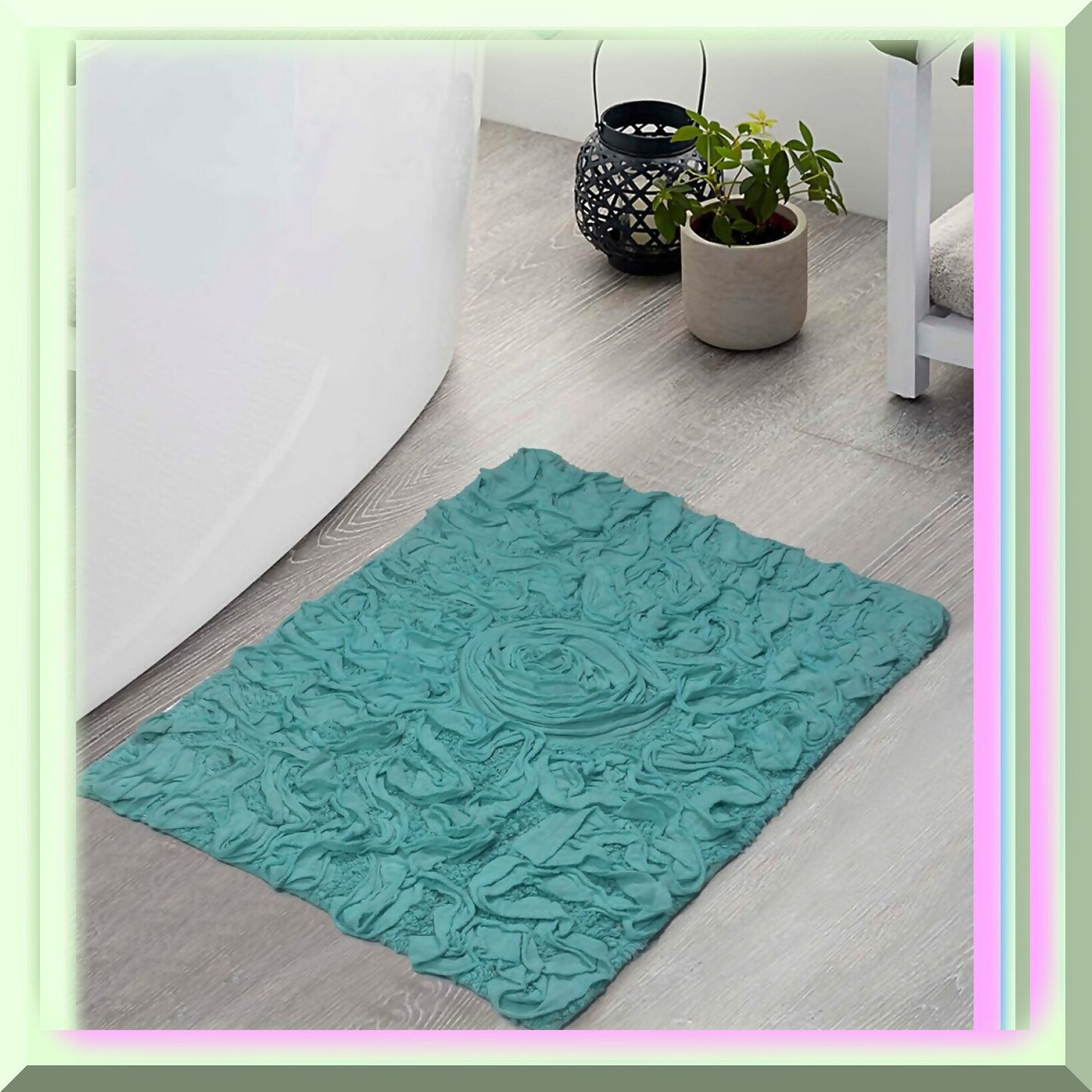 17"x24" Cotton Tufted Bath Rug Turquoise