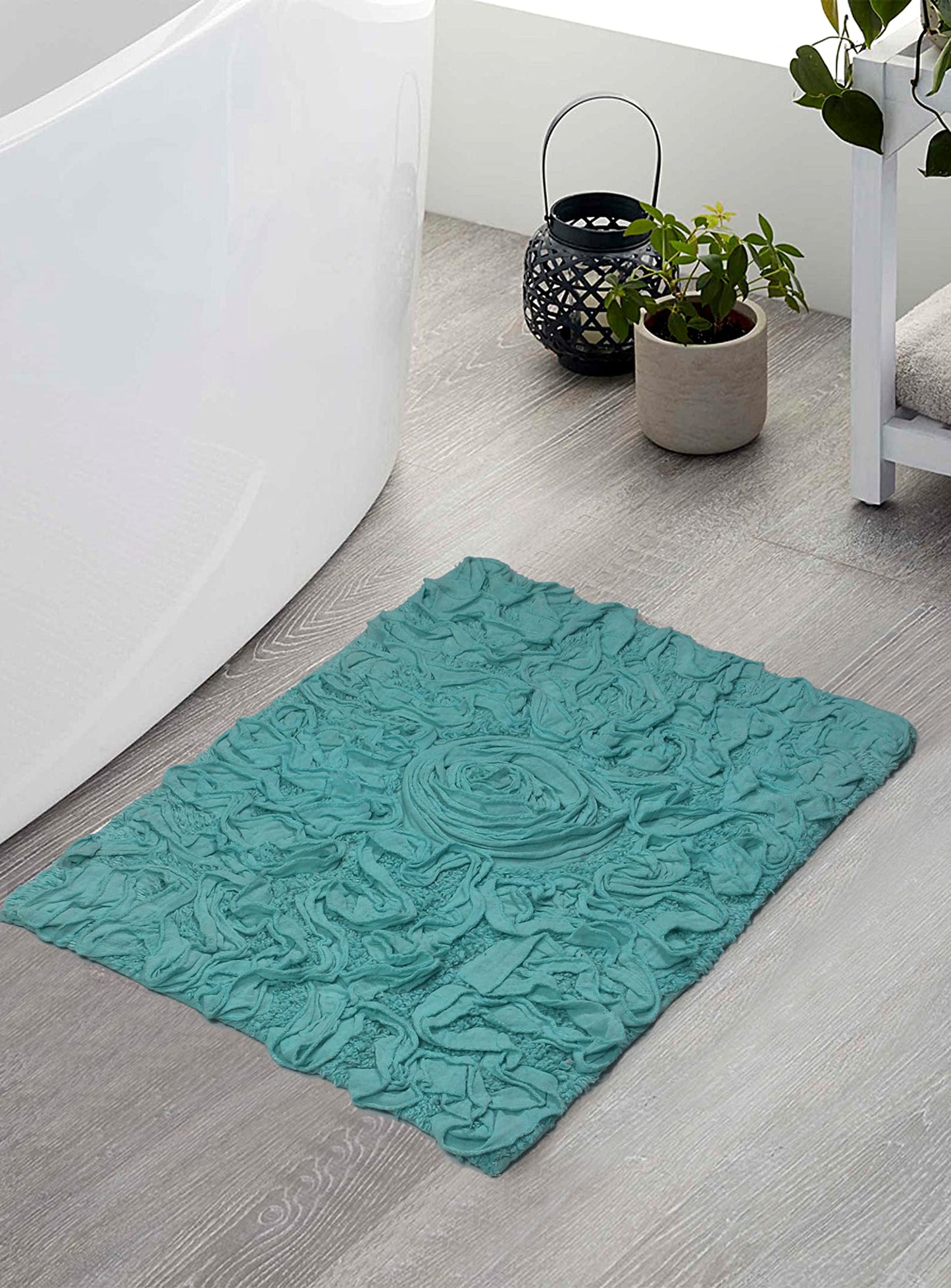 17"x24" Cotton Tufted Bath Rug Turquoise