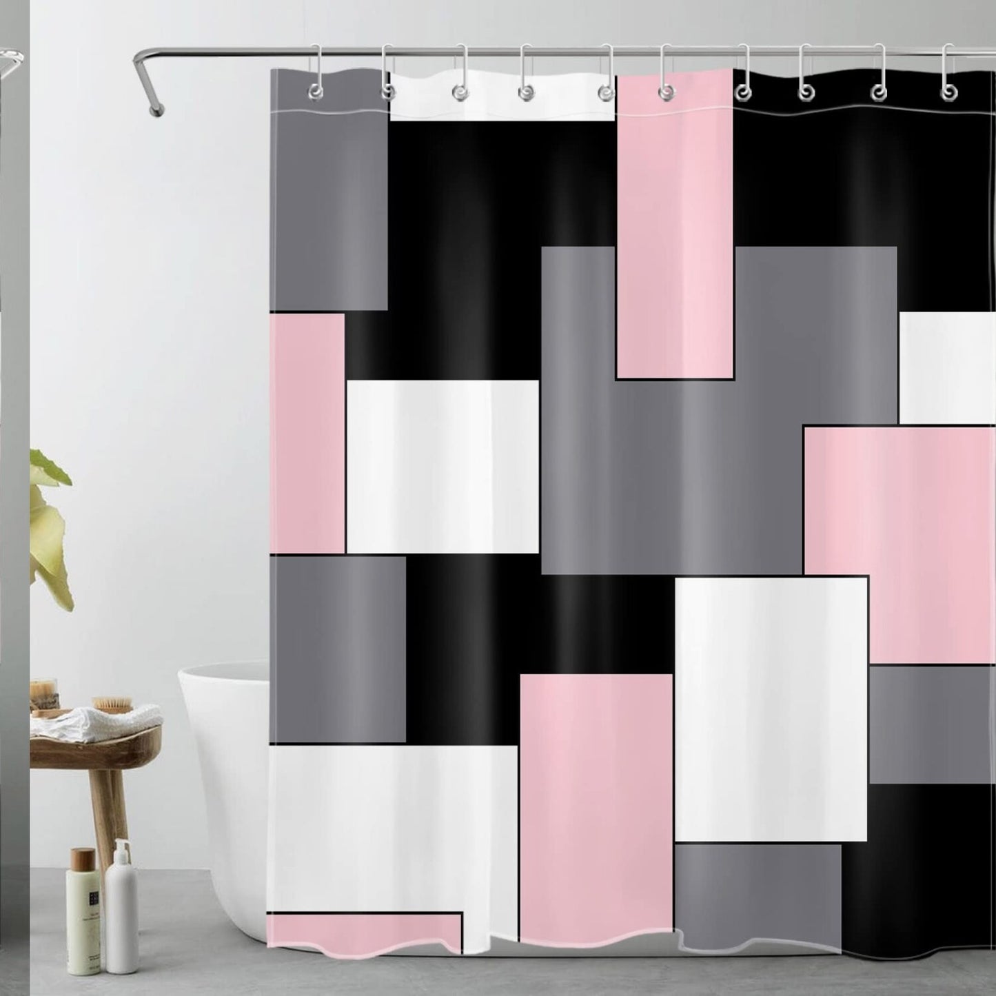 Pink Geometric Shower Curtain with Hooks 60x72 inch
