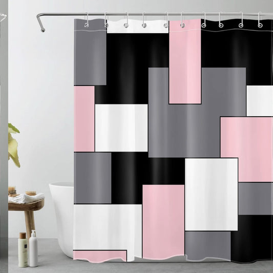 Pink Geometric Shower Curtain with Hooks 60x72 inch