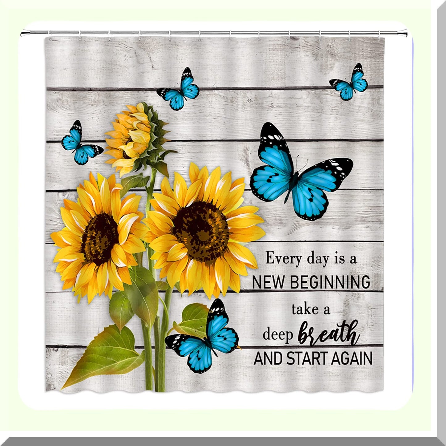 Rustic Sunflower Floral Shower Curtain Gray Yellow