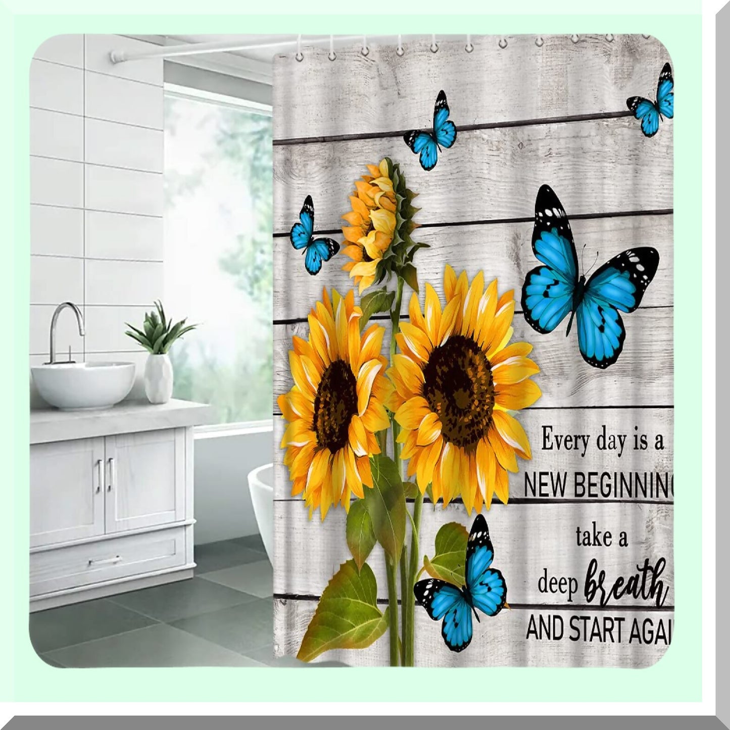 Rustic Sunflower Floral Shower Curtain Gray Yellow