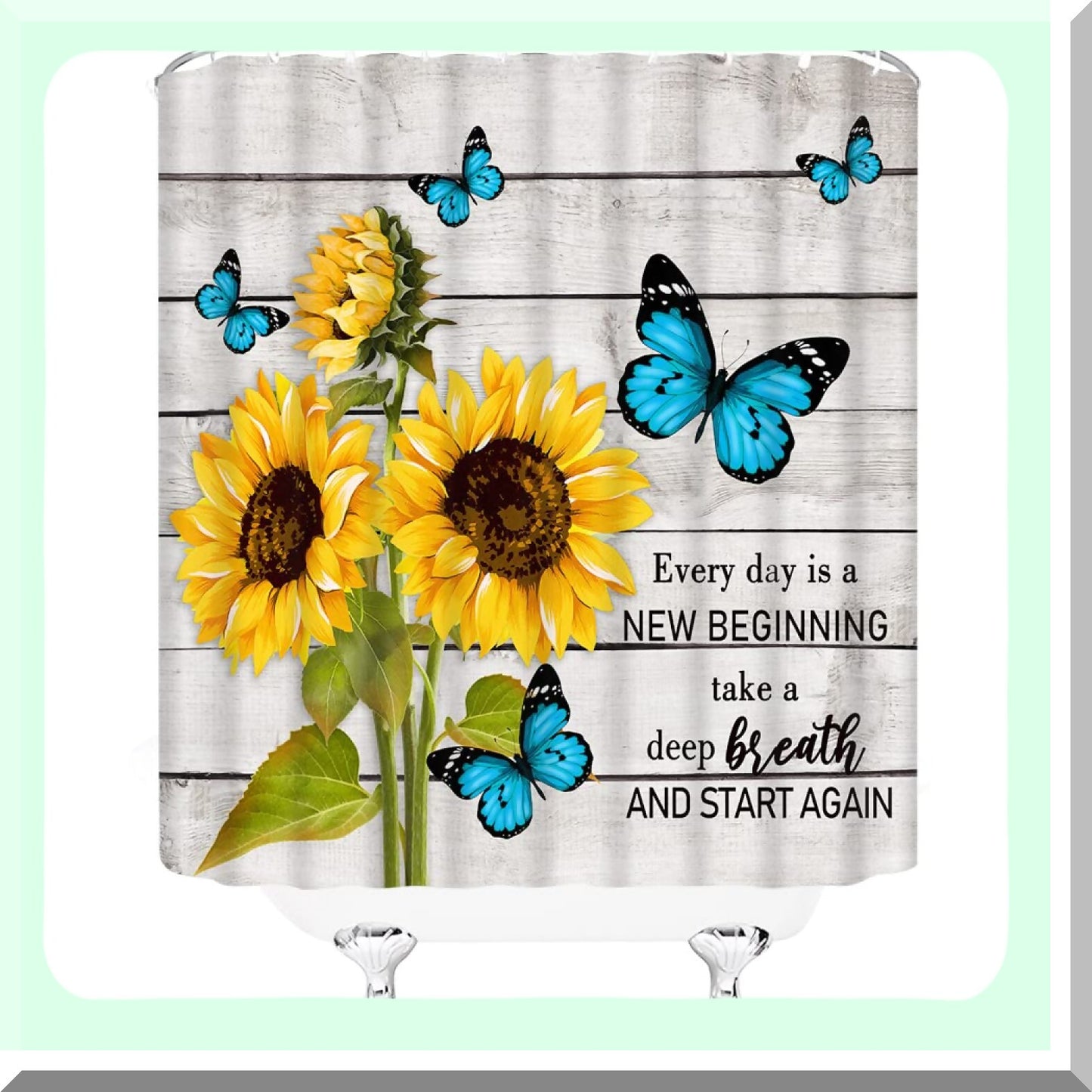 Rustic Sunflower Floral Shower Curtain Gray Yellow