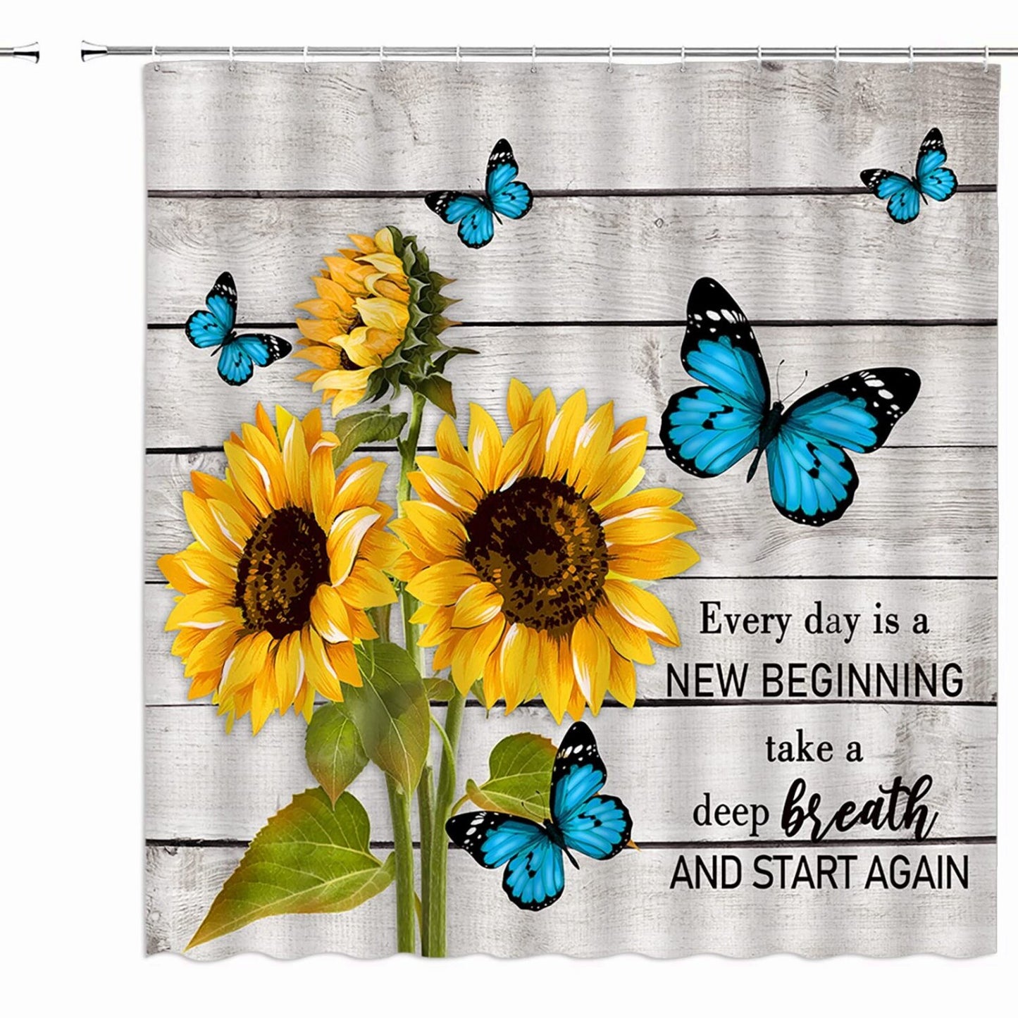 Rustic Sunflower Floral Shower Curtain Gray Yellow