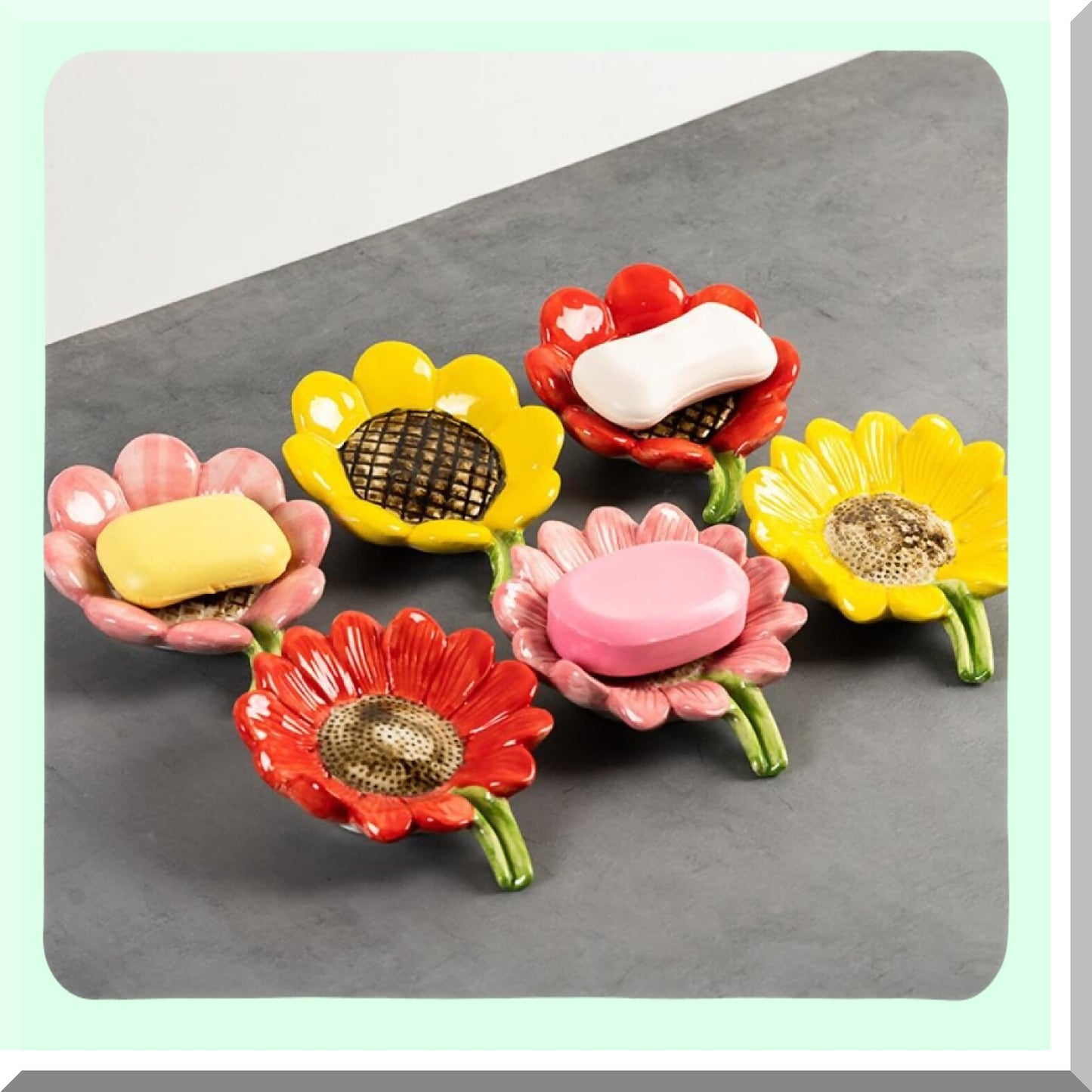 Porcelain Sunflower Shape Soap Dish 6in