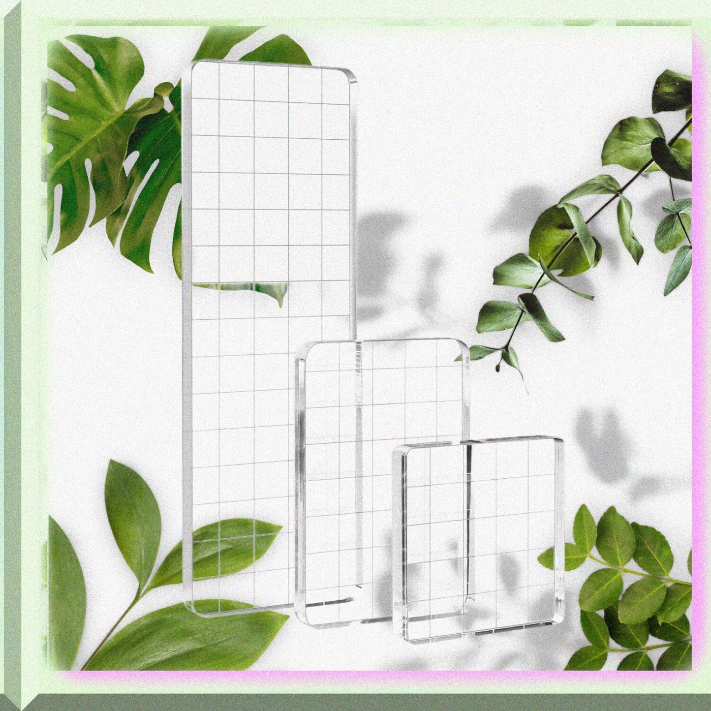 Clear Acrylic Stamp Block Kit with Grid Lines 3 Pieces