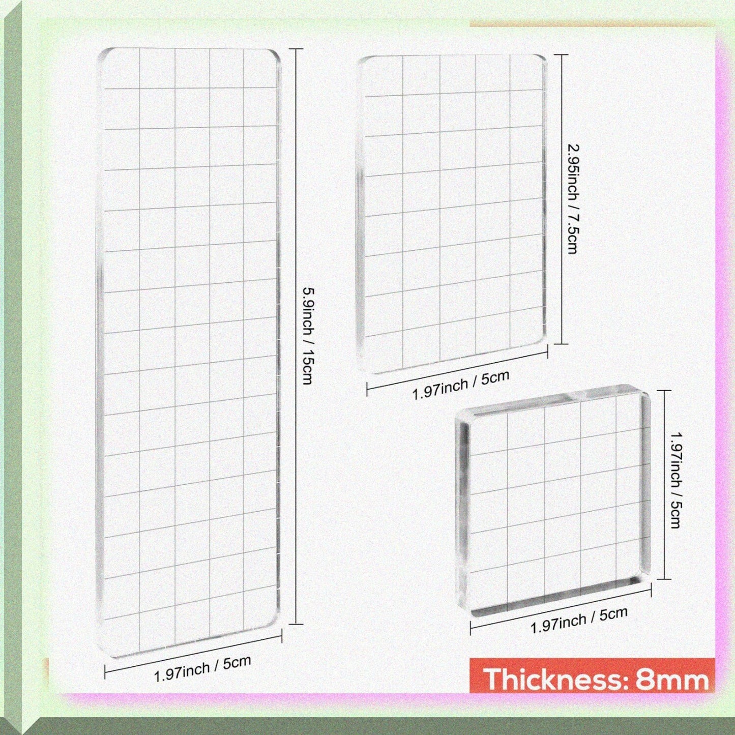Clear Acrylic Stamp Block Kit with Grid Lines 3 Pieces