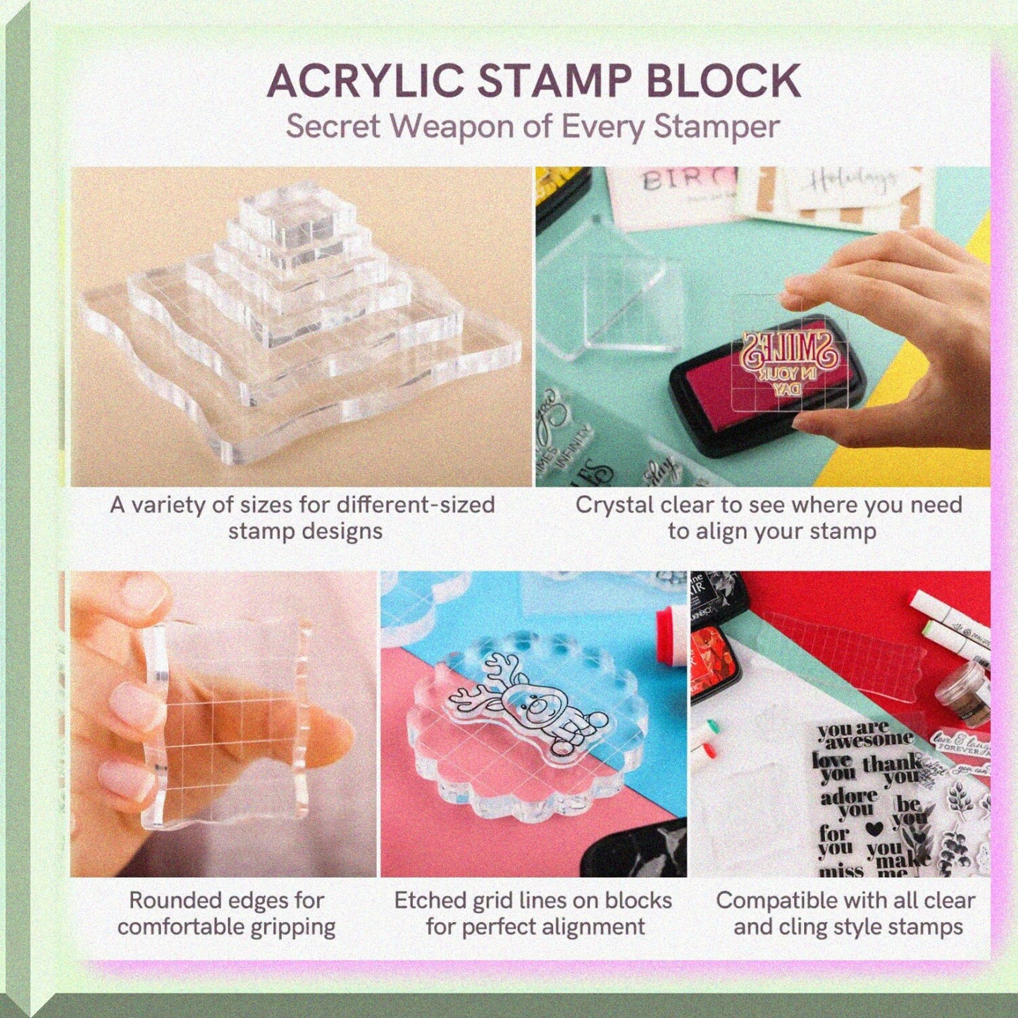Clear Acrylic Stamp Block Kit with Grid Lines 3 Pieces