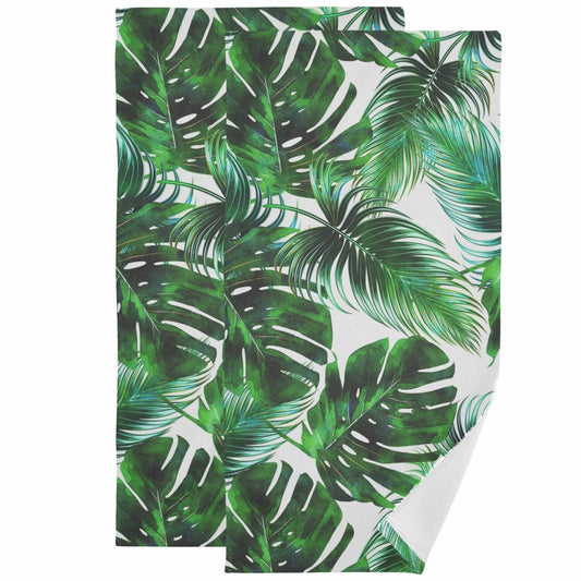 Tropical Palm Leaves Jungle Hand Towels Set of 2 Green 16x30 in