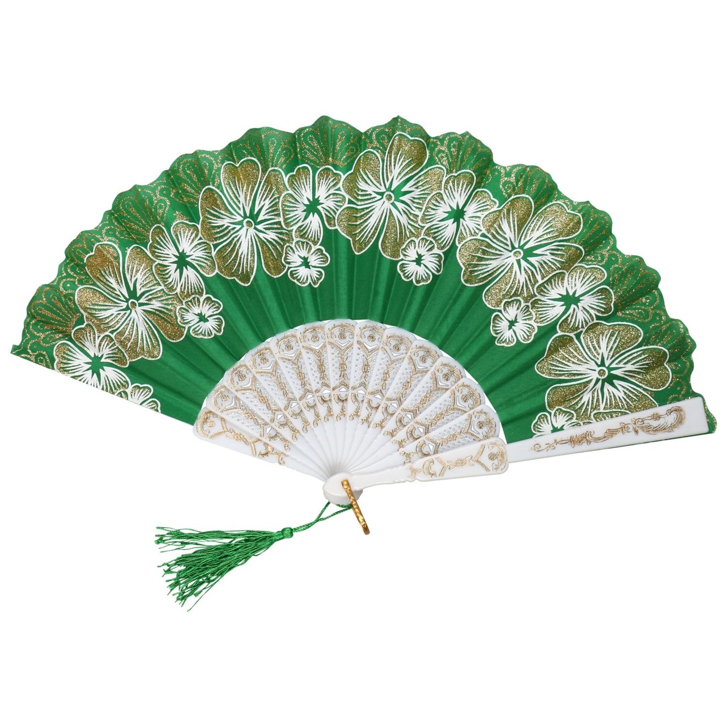 Floral-Inspired Foldable Fans with Glitter Accents, 9x17 in. (Pack of 24)